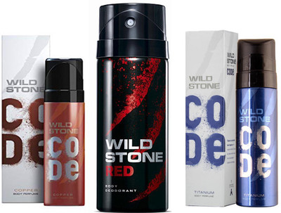 

Wild Stone CODE COPPER DEODORANT 120 ML+RED DEODORANT 150 ML+CODE TITANIUM DEODORANT 120 ML Deodorant Spray - For Men(120 ml, Pack of 3)