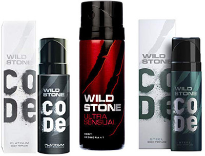 

Wild Stone CODE PLATINUM DEODORANT 120 ML+ ULTRA SENSUAL DEODORANT 150 ML+CODE STEEL DEODORANT 120 ML Deodorant Spray - For Men(120 ml, Pack of 3)