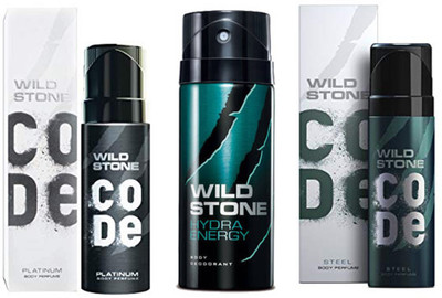 

Wild Stone CODE PLATINUM DEODORANT 120 ML+HYDRA ENERGY DEODORANT 150 ML+CODE STEEL DEODORANT 120 ML Deodorant Spray - For Men(120 ml, Pack of 3)