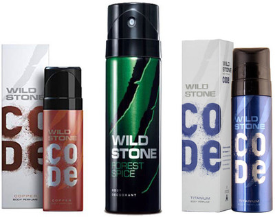 

Wild Stone CODE COPPER DEODORANT 120 ML+FOREST SPICE DEODORANT 150 ML+CODE TITANIUM DEODORANT 120 ML Deodorant Spray - For Men(120 ml, Pack of 3)