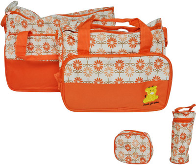 

EZ Life Baby Diaper Bag Kit - Flowers (Set of 5) - 1 Diaper Bag, 1 Carry Bag, 1 Small Pouch, 1 Bottle Cover & 1 Diaper Changing mat - Waterproof - Nylon - Orange Diaper Bag(Orange)
