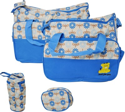 

EZ Life Baby Diaper Bag Kit - Flowers (Set of 5) - 1 Diaper Bag, 1 Carry Bag, 1 Small Pouch, 1 Bottle Cover & 1 Diaper Changing Mat - Waterproof - Nylon - Blue Diaper Bag(Blue)