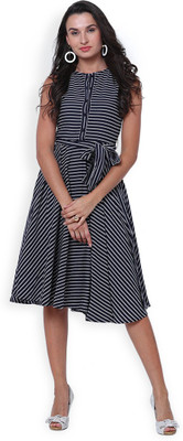 Tokyo Talkies Women Fit and Flare Dark Blue Midi/Calf Length Dress