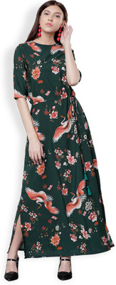 Tokyo Talkies Women Blouson Green Midi/Calf Length Dress