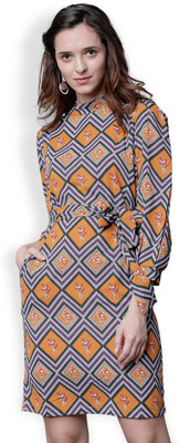 Tokyo Talkies Women Fit and Flare Yellow Midi/Calf Length Dress