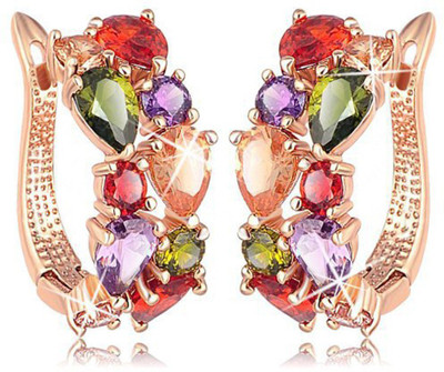 Divastri Sparkling Colors Flowerets Vine Swiss CZ Clip On Metal Clip-on Earring