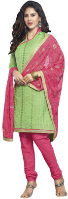 

Navya Chanderi Embroidered Salwar Suit Dupatta Material(Un-stitched), Green;pink