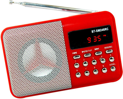

CRETO BT- SM246 Portable Fm radio with Digital Display support usb , memory card, aux in , recording FM Radio(Red)