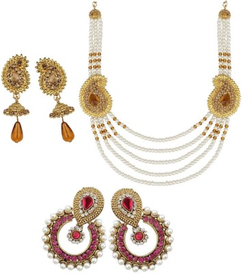 Bhana Jewells Alloy Gold-plated Gold, Pink, White, Multicolor Jewellery Set(Pack of 1)