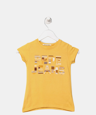 Pepe Jeans Girls Graphic Print Cotton T Shirt(Yellow, Pack of 1