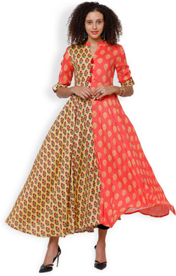 Vishudh Women Printed Anarkali Kurta(Pink)