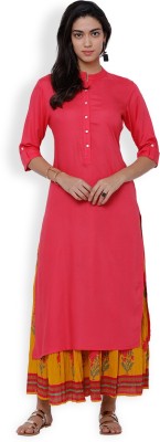 folklore Women Solid Straight Kurta(Pink)