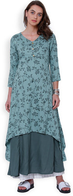 Vishudh Women Printed Anarkali Kurta(Blue)