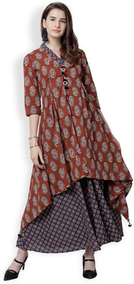 Vishudh Women Printed Anarkali Kurta(Multicolor)