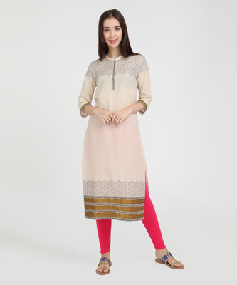 Aurelia Women Printed Straight Kurta(Beige)