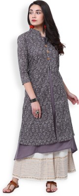 Vishudh Women Printed Anarkali Kurta(Grey)