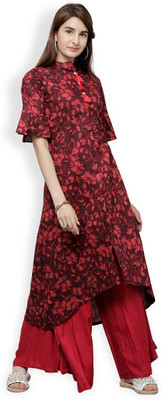 Vishudh Women Printed A-line Kurta(Maroon)