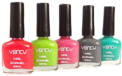 

vency nail enamel vency trendy nail polish pack of 5 multi color(Pack of 5)