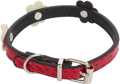 

SRI High Quality Adjustable Stylish Round Spike Studs with Flower Puppy/Cat Collar-1 cm (Red) Plain Dog Collar Charm(Red, Round)