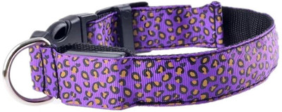 

SRI LED Dog Collar Adjustable Leopard Printed Nylon Webbing Flashing Light Up Collar Embellished Dog & Cat Collar Charm(Purple, Round)