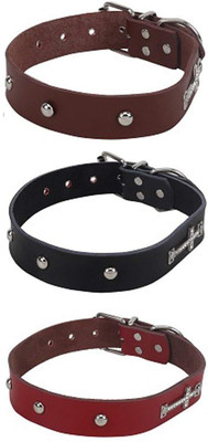 

SRI Durable PU Leather Adjustable White Stone Cross Adjustable Dog Collar - Set of 3 Plain Dog Collar Charm(Multicolor, Round)