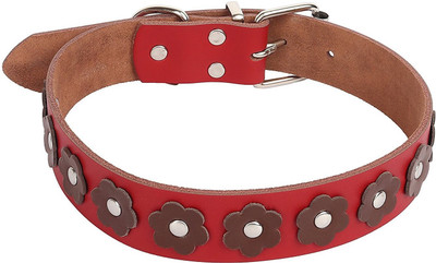 

SRI Adjustable Dog Collar 1.1. Inch Round Spike Studs with Flower Embellished Dog Collar Charm(Brown, Other)