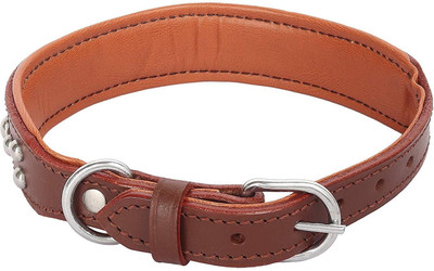 

SRI High Quality Adjustable Soft Padded Leather Dog Collar With Stylish Metal Round Studs-1.3 Inch (Brown) Plain Dog Collar Charm(Brown, Round)