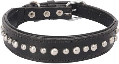 

SRI Adjustable Soft Padded Leather Dog Collar With Stylish Metal Round Studs-1.3 Inch (Black) Plain Dog Collar Charm(Black, Round)