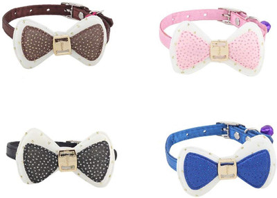 

SRI High Quality Designer Adjustable Bow Design Collar for Puppy/Cat - Set of 4 Plain Dog Collar Charm(Multicolor, Round)