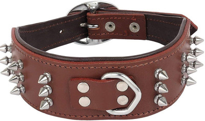 

SRI High Quality Durable Adjustable Dog Collar with Metal Triangular Spike Studs - 54 cm (Brown) Plain Dog Collar Charm(Brown, Round)