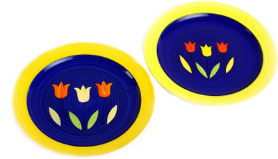 

Caffeine Handmade Tulip Giant Blue Round Rice Plate Set(Pack of 2)