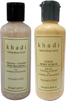 

Khadi Herbal Combo - Gold Body-Scrub and Aloevera - Coconut with Sea Butter Body-scrub ( Paraben Free ) Scrub(420 ml)
