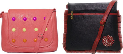 

AZED Collections Girls Casual Orange, Black Rexine Sling Bag, Black;orange