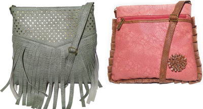 

AZED Collections Girls Casual Green, Pink Rexine Sling Bag