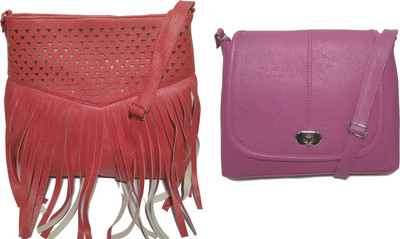

AZED Collections Girls Casual Red, Pink Rexine Sling Bag, Pink;red