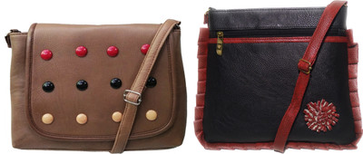 

AZED Collections Girls Casual Brown, Black Rexine Sling Bag, Black;brown