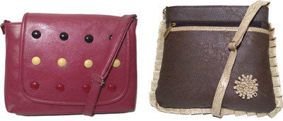 

AZED Collections Girls Casual Maroon, Brown Rexine Sling Bag, Brown;maroon