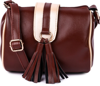 

Faijan Fashions Women Evening/Party, Casual, Formal, Sports Brown Cotton, PU Sling Bag