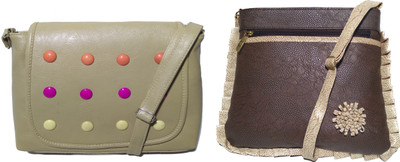 

AZED Collections Girls Casual Khaki, Brown Rexine Sling Bag, Brown;khaki