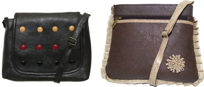 

AZED Collections Girls Casual Black, Brown Rexine Sling Bag