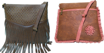 

AZED Collections Girls Casual Brown, Tan Rexine Sling Bag