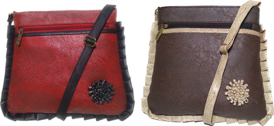 

AZED Collections Girls Casual Maroon, Brown Rexine Sling Bag, Brown;maroon