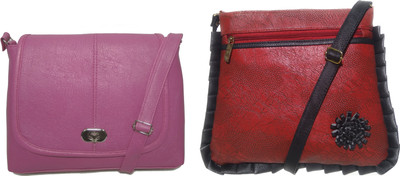 

AZED Collections Girls Casual Pink, Maroon Rexine Sling Bag, Maroon;pink