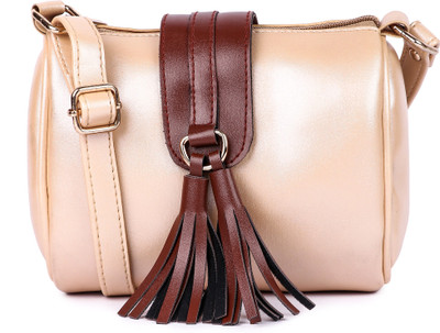 

Faijan Fashions Women Evening/Party, Casual, Formal, Sports Beige Cotton, PU Sling Bag