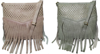 

AZED Collections Girls Casual Gold, Green Rexine Sling Bag