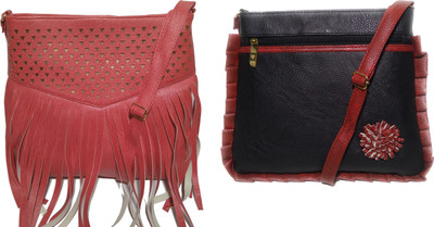 

AZED Collections Girls Casual Red, Black Rexine Sling Bag, Black;red