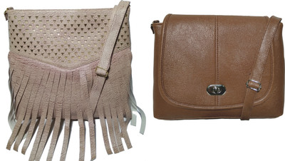 

AZED Collections Girls Casual Gold, Brown Rexine Sling Bag, Brown;gold