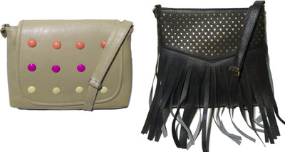 

AZED Collections Girls Casual Khaki, Black Rexine Sling Bag, Black;khaki
