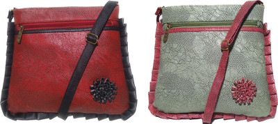 

AZED Collections Girls Casual Maroon, Green Rexine Sling Bag, Green;maroon