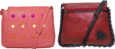 

AZED Collections Girls Casual Orange, Maroon Rexine Sling Bag, Maroon;orange